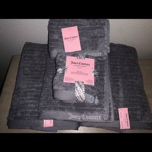 Grey Ribbed Embroidered Juicy Couture Towel Set